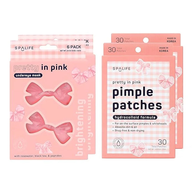 SpaLife PRETTY IN PINK UNDEREYE MASK & PIMPLE PATCH DUO – Hydrogel Undereye Patches for Dark Circles, Puffy Eyes – Hydroco...