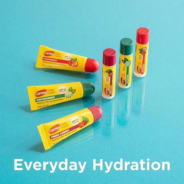 Carmex Daily Care Moisturizing Lip Balm Pack, SPF 15, Multi-Flavor Lip Care Variety Pack Bag, 9 Count (3 Tubes, 6 Sticks) ...