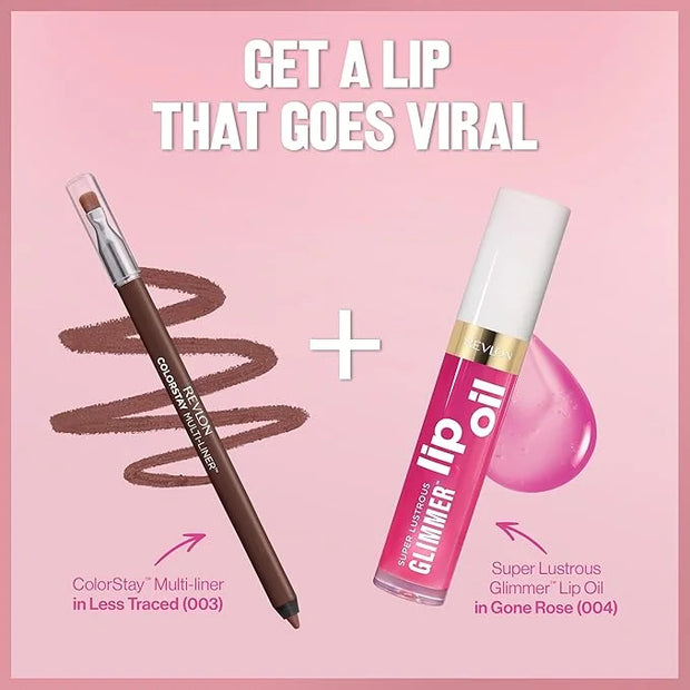REVLON Super Lustrous Glimmer Lip Oil, Moisturizing & Tinted, Shiny Finish, Made with Plant-Based Squalane, 001 Candy Hear...