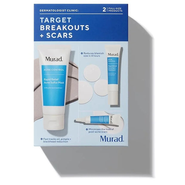 Murad Target Breakouts + Scars (3 Piece Value Set) - Acne Sulfur Mask, Acne Spot Treatment, Invisiscar Resurfacing Treatme...