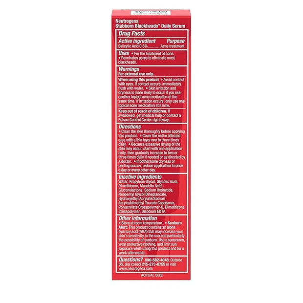 Neutrogena Stubborn Blackheads Daily Acne Facial Serum with Salicylic, Glycolic, Polyhydroxy & Mandelic Acids, Oil-Free Fa...