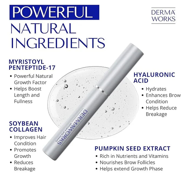 DERMAWORKS Advanced Eyebrow Growth Serum – Rapid Brow Enhancer for Fuller, Thicker & Defined Eyebrows – Castor Oil Alterna...
