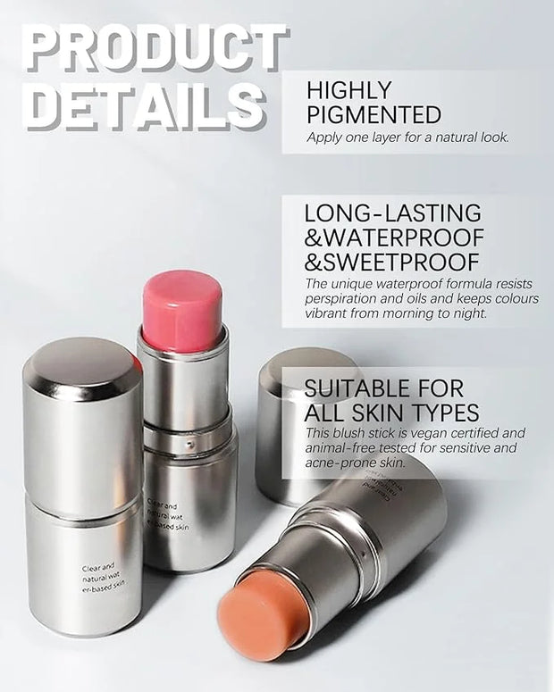 Peach Pink Cream Blush Stick, Monochromatic Multi-Blush Stick for Cheeks & Highlighter, Pigmented Long Lasting Smooth Natu...