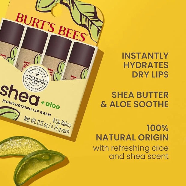 Burt's Bees Shea and Aloe Moisturizing Lip Balm, Lip Moisturizer With Responsibly Sourced Beeswax, Tint-Free, Natural Orig...