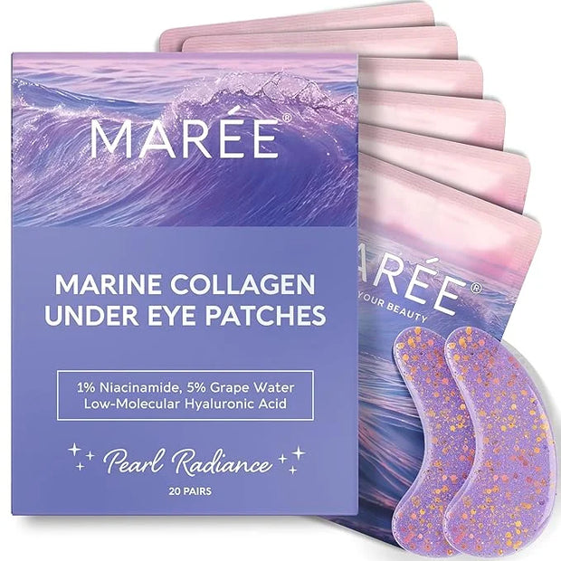 MAREE Violet Eye Gels - Marine Collagen Under Eye Patches for Puffy Eyes - Undereye Mask Patches for Women - Moisturizing ...