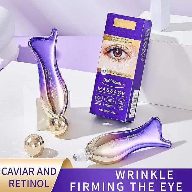 Caviar+Retinol Eye Cream for Wrinkles, 360° Massage Under Eye Cream Face and Eye Serum Firming and Lifting, Instant Hydrat...