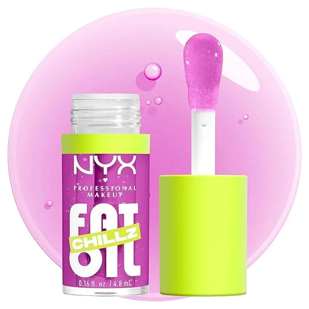 NYX PROFESSIONAL MAKEUP Fat Oil Chillz, Moisturizing, Shiny and Vegan Tinted Lip Gloss - Strawberry Slush (Sheer Pinkish P...
