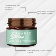 Grass Fed Beef Tallow with Frankincense Oil and Castor Oil, Organic Grass Fed Beef Tallow for Skin, Whipped Beef Tallow Fr...
