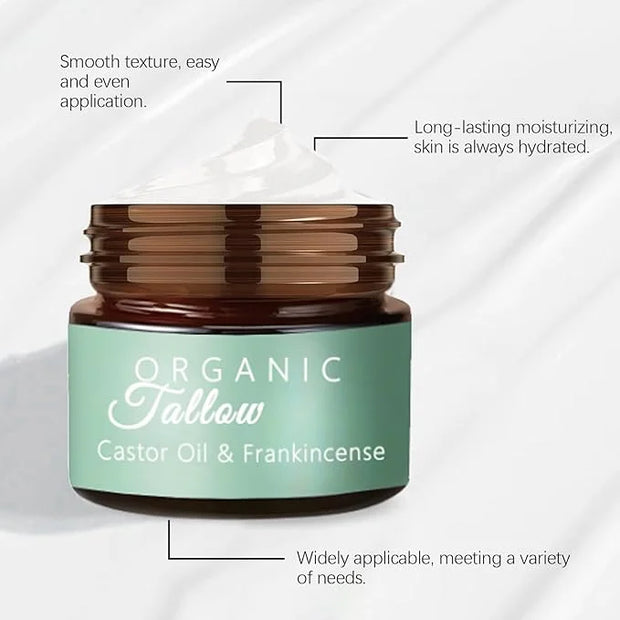 Grass Fed Beef Tallow with Frankincense Oil and Castor Oil, Organic Grass Fed Beef Tallow for Skin, Whipped Beef Tallow Fr...