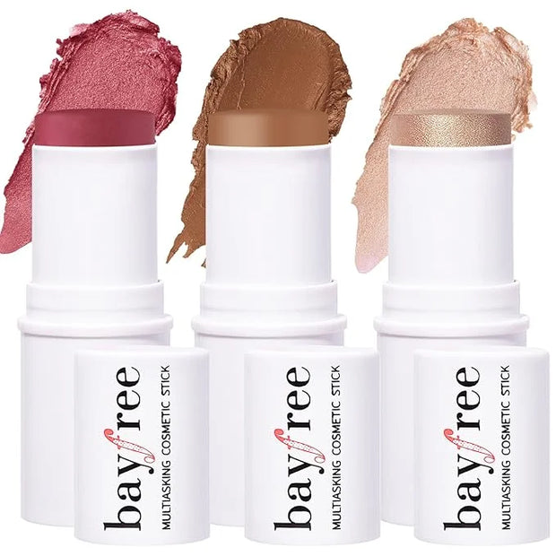 KIMUSE Multi Stick Trio Face Makeup, Cream Blush Stick for Cheeks & Lips, Contour Stick & Highlighter Makeup Sticks for Al...