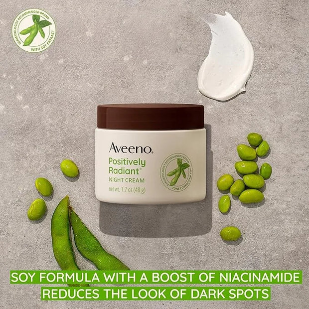Aveeno Positively Radiant Moisturizing Face & Neck Night Cream with Tone Correcting Soy & Niacinamide, Night Cream Targets...