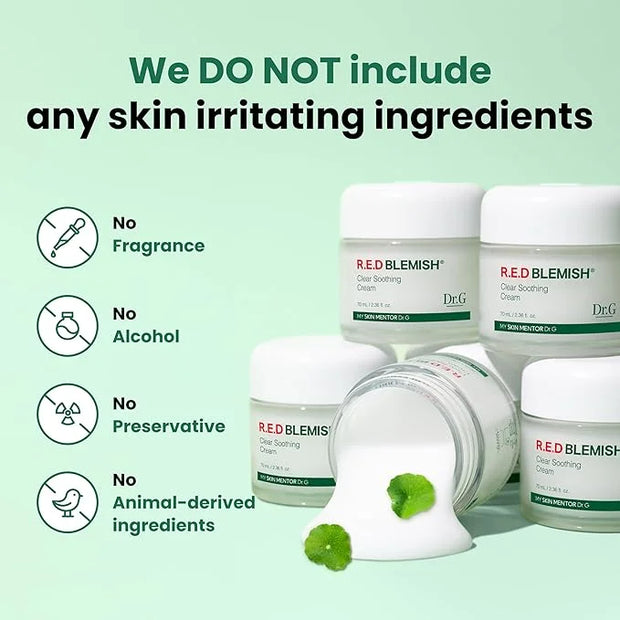 Dr.G Red Blemish Clear Soothing Korean Moisturizer Face Cream, 70ml - Cica Cream, Korean Skin Care Moisturizer, Korean Fac...