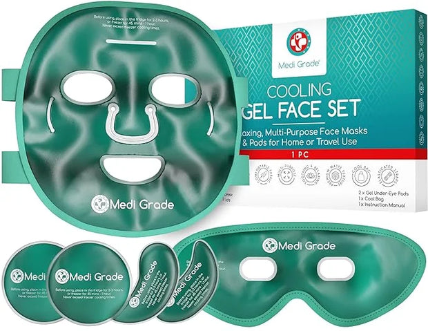 Medi Grade Cooling Ice Face Mask and Cooling Eye Mask for Puffy Eyes & Migraine Relief - Self Care Face Ice Pack with Chil...
