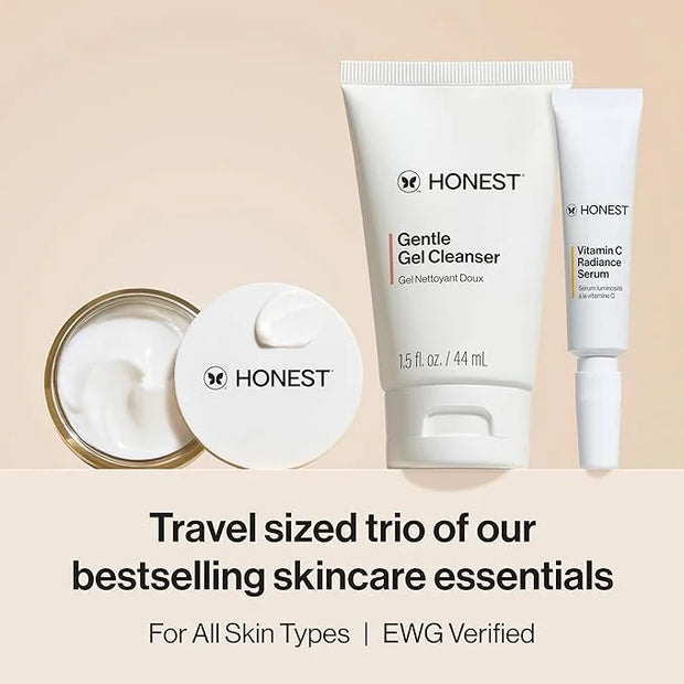 Honest Beauty The Icons Skincare Trio Travel Kit | Mini Hydrogel Cream, Gentle Gel Cleanser, Vitamin C Radiance Serum | Ge...