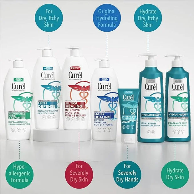 Curel Hydra Therapy, Itch Defense Moisturizer, Wet Skin Lotion, with Advanced Ceramide Complex, Vitamin E, & Oatmeal Extra...