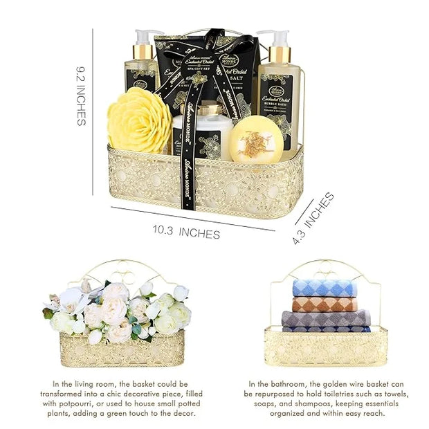 Spa Gift Baskets for Women, Gift Set for Mom Enchanted Orchid Scent, Home Spa Kit with Bubble Bath, Body Lotion, Bath Bomb...