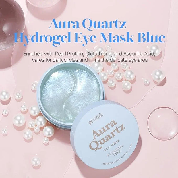PETITFEE Aura Quartz Hydrogel Eye Mask Blue 60 pcs (30 pairs) - Eye Patch for Dark Circles, Brightens Under Eyes, Glutathi...