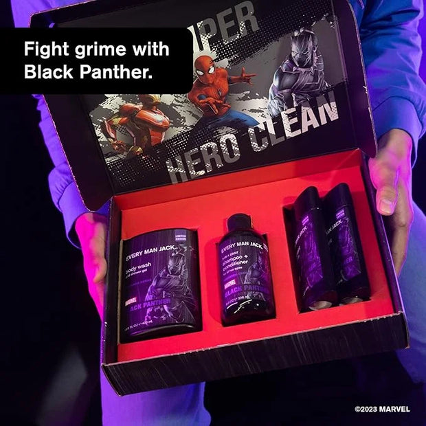 Every Man Jack Black Panther Body Set - Perfect for Every Guy & Marvel-Lover - Bath and Body Marvel Gift Set with Clean In...