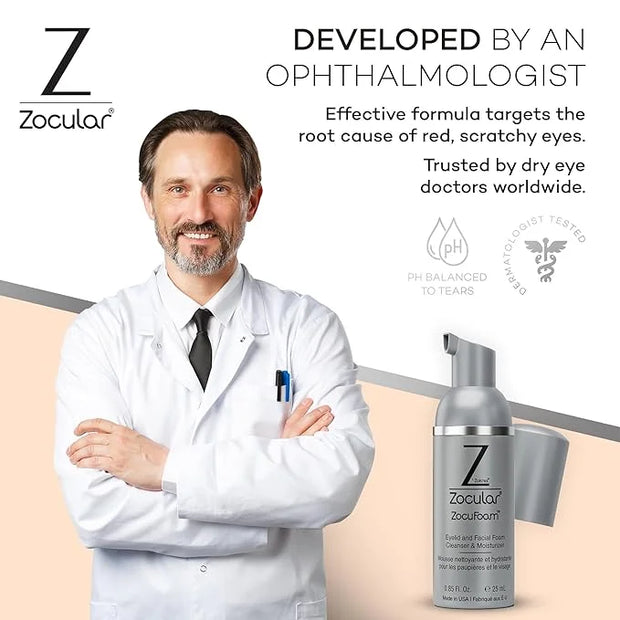 ZocuFoam Eyelid Cleanser - Foaming Eyelid Scrub - Natural pH Balanced Solution - 25mL - Product Image