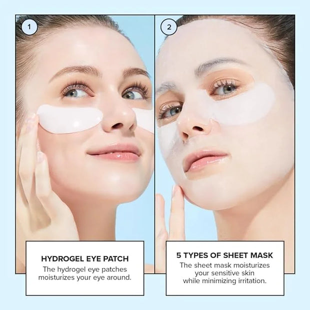 I DEW CARE Glass Skin Face Mask Variety Pack - Hot as Sheet | Korean Face Masks Skincare, 5-Day Eye&Face Multi-masking Set...