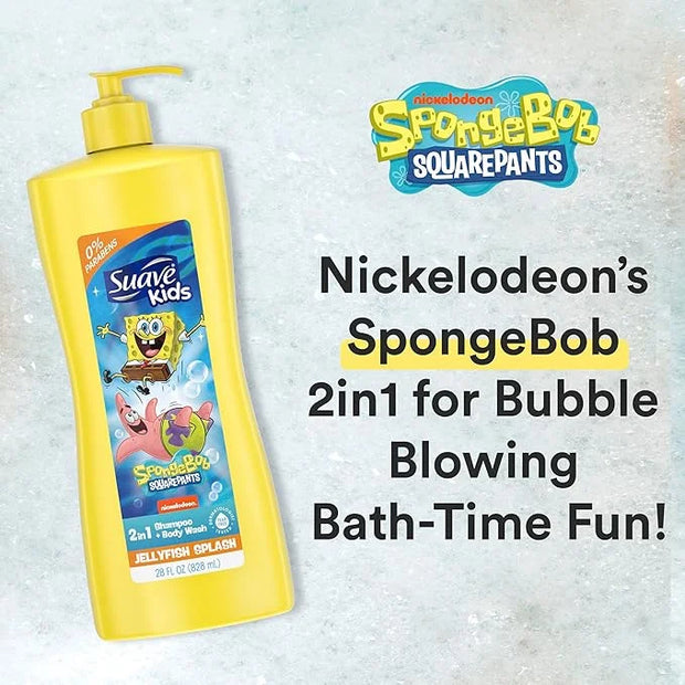 Suave Kids 3-in-1 Spongebob, Tear Free, Body Wash, Shampoo and Conditioners, Dermatologist Tested, 28 Oz Pack of 4 - Produ...