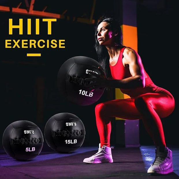 3 Pcs Soft Wall Ball Medicine Ball Set 5, 10 10 and 15 Lbs - Product Image