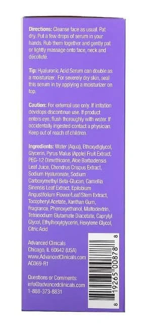 Advanced Clinicals Hyaluronic Acid Moisturizer Body Cream + Hyaluronic Acid Serum 2PC Skin Care Set | Face Serum & Body Lo...
