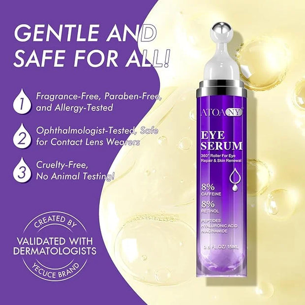 2 Packs Eye Serum for Dark Circles and Puffiness with 8% Caffeine 8% Retinol Hyaluronic Acid Niacinamide, Under Eye Cream ...