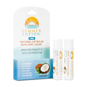 Natural Lip Balm with Zinc Oxide Sunblock by Summer Lotion, SPF 15 Lip Sunscreen 2-Pack, Water Resistant Chapstick, SPF Li...