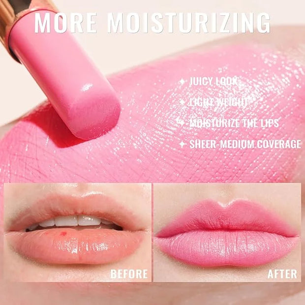Oulac Shine Pink Lipstick for Women, 2 in 1 Glossy Light Pink Tinted Lip Balm, Hydrating Lipstick for Dry Lips, Moisture S...