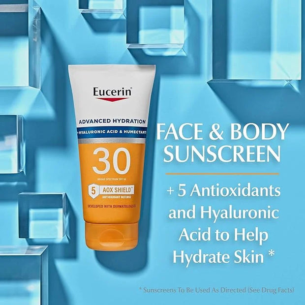 Eucerin Advanced Hydration Skin Care Set, Advanced Hydration Sunscreen Lotion SPF 30, 5 Fl Oz Tube + Advanced Hydration Af...