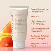 InstaNatural Skin Care Vitamin C SPF 50 Broad Spectrum Sunscreen Lotion, Brightening, Lightweight, Non-Greasy Moisturizer,...