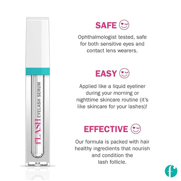 fLASH Eyelash Serum Mini for Long, Curled Natural Lashes - Enhances & Strengthens, Safe & Effective Formula for Contact We...