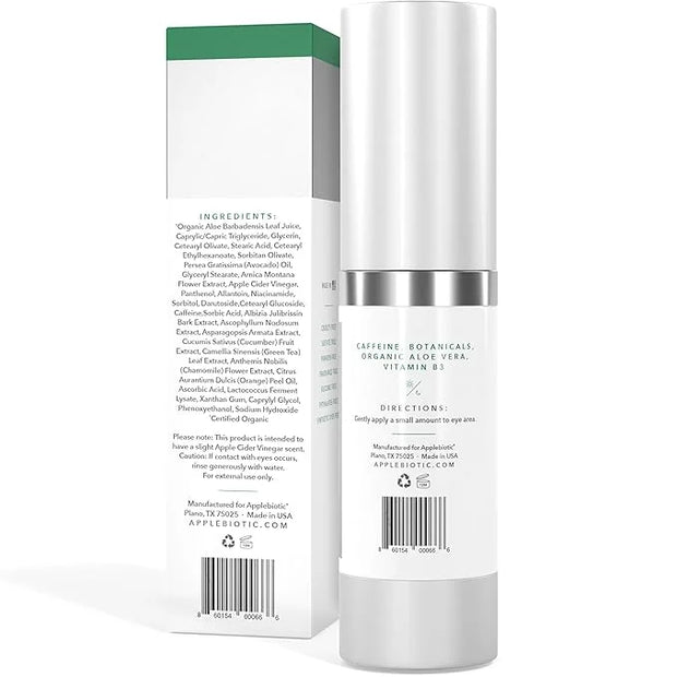 Apple Cider Vinegar Eye Cream with Vitamin B3, Caffeine, Cucumber Extract to Reduce Puffiness, Eye Bags and Dark Circles, ...