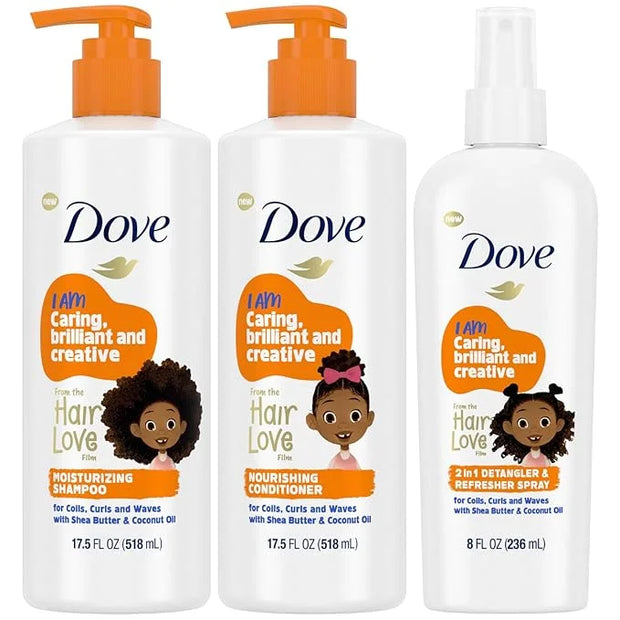 Dove Shampoo and Conditioner Set + Detangler Spray for Kids - Kids Hair Love Collection, Shampoo and Conditioner, Curly an...
