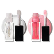 LAURA GELLER NEW YORK Fine Shine Glossy Lip Oil Duo, Sweet Pink + Glass Half Full - Clear Pink Lip Gloss with Hydrating Sq...