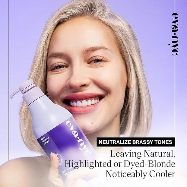 EVANYC Tone It Down Blonde Hair Shampoo, 1 L, Purple for Eliminating Brass & Yellow Tones, Vegan - Product Image