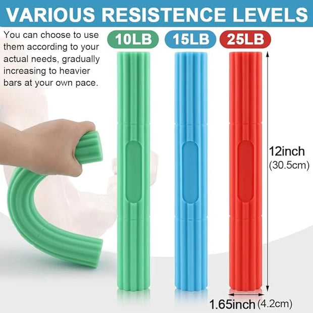 3pcs Flex Bar Tennis Elbow Therapy Bar 3 Resistance - Product Image
