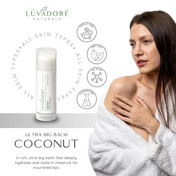 Ultra Big Lip Balm Stick Coconut– Natural Waterproof Lip Moisturizer for Dry, Chapped Lips – Nourishing and Hydrating Form...