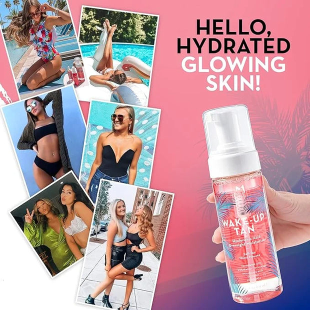 Mystic Tan Self Tanning Bundle: Wake-Up Tan Self Tanner Water Mousse 5.5 fl. oz. + Streak Free Tan Applicator Mitt - Hyalu...