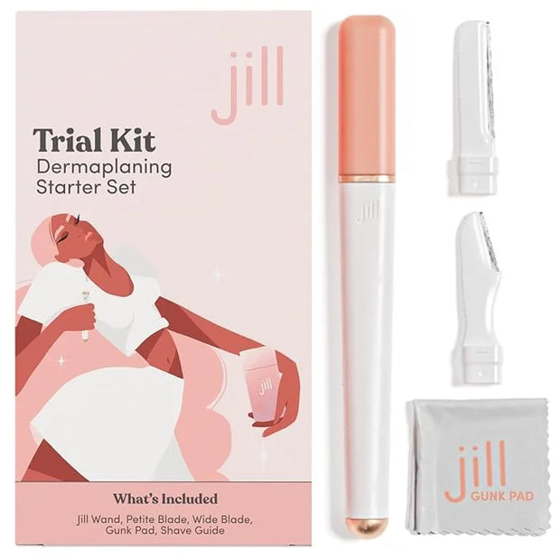 Jill Dermaplane Razor Trial Kit | Facial Hair Removal Dermaplaning Kit Includes 1 Shave Wand, 2 Dermaplane Razors & Cleani...