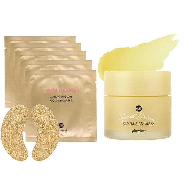 Sweet Dreams Collagen Glow Gold Eye Masks under eye patches for puffy eyes + Sweet Dreams Vanilla Lip Mask - Product Image