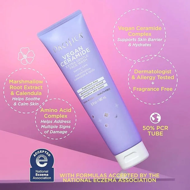 Pacifica Beauty, Vegan Ceramide Face Wash + Face Lotion Set, Cleanser, Moisturizer, Sensitive Skin, Dermatologist + Allerg...
