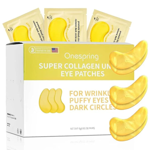 Under Eye Patches (30 Pairs) - 24K Gold Eye Mask for Puffy Eyes, Dark Circles, Under Eye Bags and Smooth Wrinkles, Eye Gel...