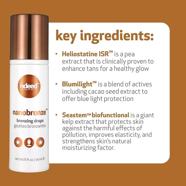 Indeed Labs Nanobronze Drops - Get a sun-kissed glow without the sun! Bronzing drops with hyaluronic acid instantly bronze...