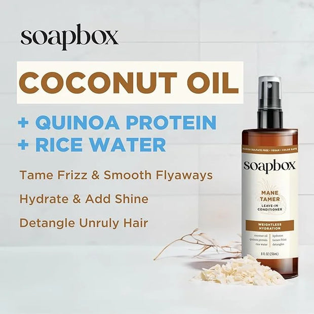 Soapbox Mane Tamer, Leave-In Conditioner Spray to Tame Frizz, Smooth Fly Aways, Hydrate, Add Shine & Detangle Dry, Damaged...