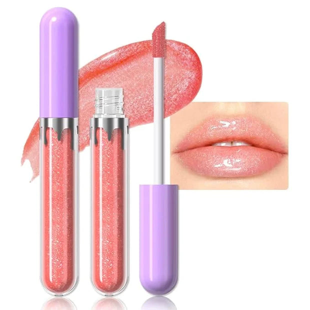 Glitter Liquid Lip Gloss,Peach Shimmer Lipstick, Waterproof Shimmer Lip Stain Lip Glaze, High Shine Long Lasting Shiny Lip...