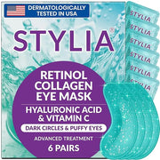 Stylia Under Eye Patches for Puffy Eyes and Dark Circles (6 Pairs) - Marine Collagen Under Eye Mask with Retinol, Vitamin ...