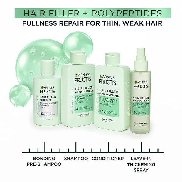 Garnier Fructis Hair Filler Fullness Repair Shampoo, Volumizing Shampoo with Polypeptides and Hair Repair Complex for Thin...