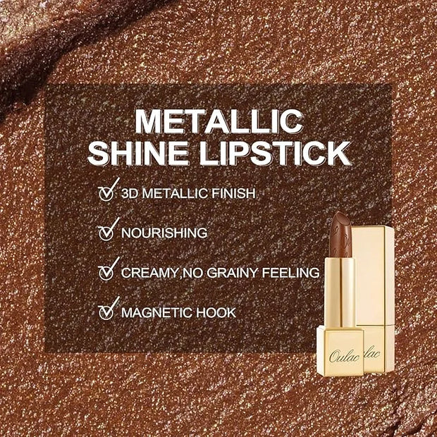 Oulac Dark Brown Lipstick for Women with Metallic 3D Shine Lightweight Hydrating Formula, High Impact Lip Color, Vegan Bea...